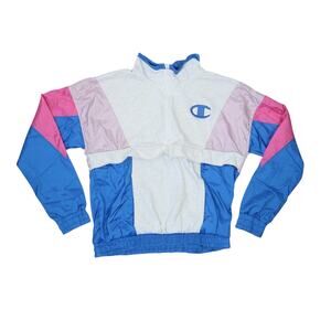 Vintage Champion heather grey and blue windbreaker 1/4 zip sweatshirt M
